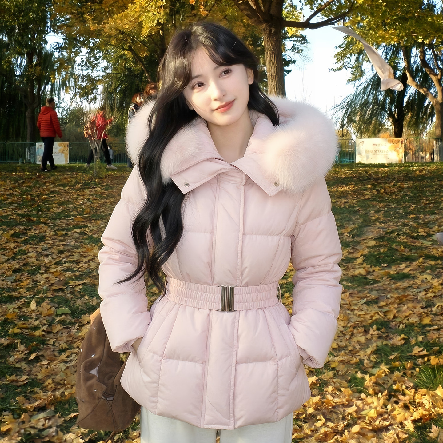 90白鸭绒连帽大毛领羽绒服女冬季甜美韩系小蛮腰显瘦加厚保暖外套