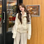 新款 修身 显瘦加厚保暖羽绒棉服女秋冬季 针织拼接小个子减龄外套潮