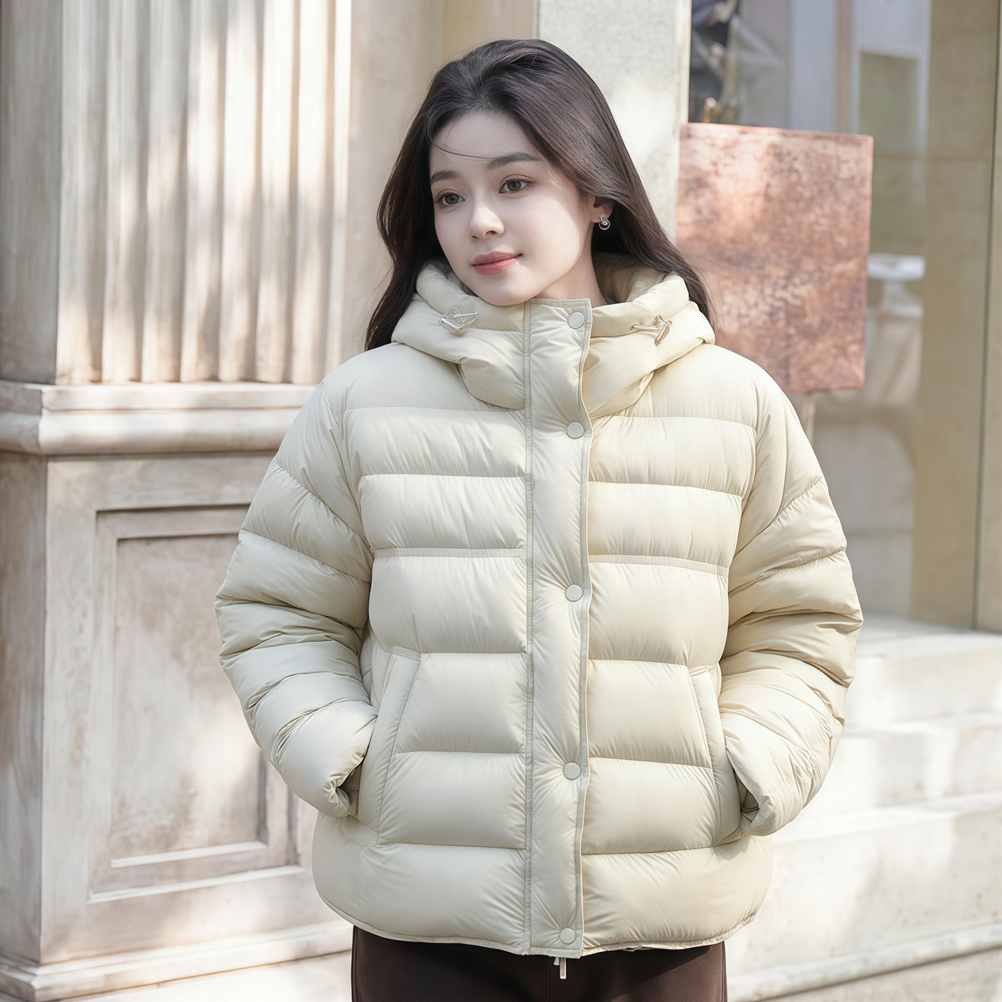 90白鸭绒连帽排骨羽绒服女冬季小个子显瘦加厚保暖泡芙短款外套潮
