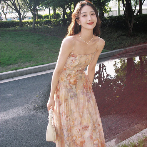 花色吊带连衣裙两件套女开衫