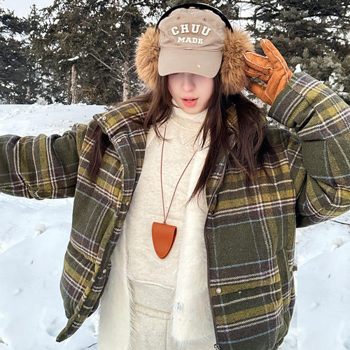 美拉德风格子保暖羽绒棉服外套