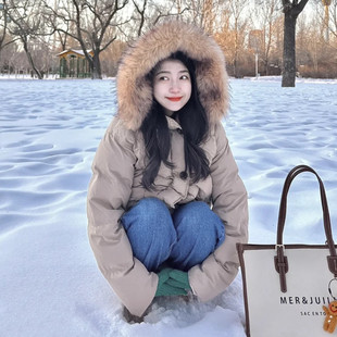 设计感小众炸街加厚保暖外套 新款 大毛领短款 羽绒棉服女2025秋冬季