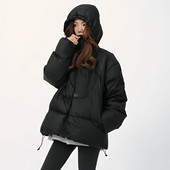 宽松显瘦法式 双拉链连帽泡芙感羽绒棉服女秋冬季 新款 小众棉袄外套