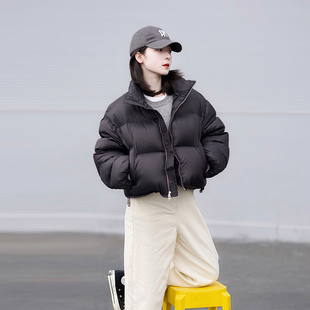 ins港风羽绒棉服潮 美式 立领小个子面包服短外套女2025秋冬季 新款