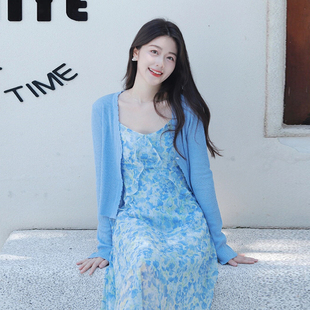 洋氣減齡套裝 吊帶碎花連衣裙兩件套女2025春夏季 新款 顯瘦雪紡時尚