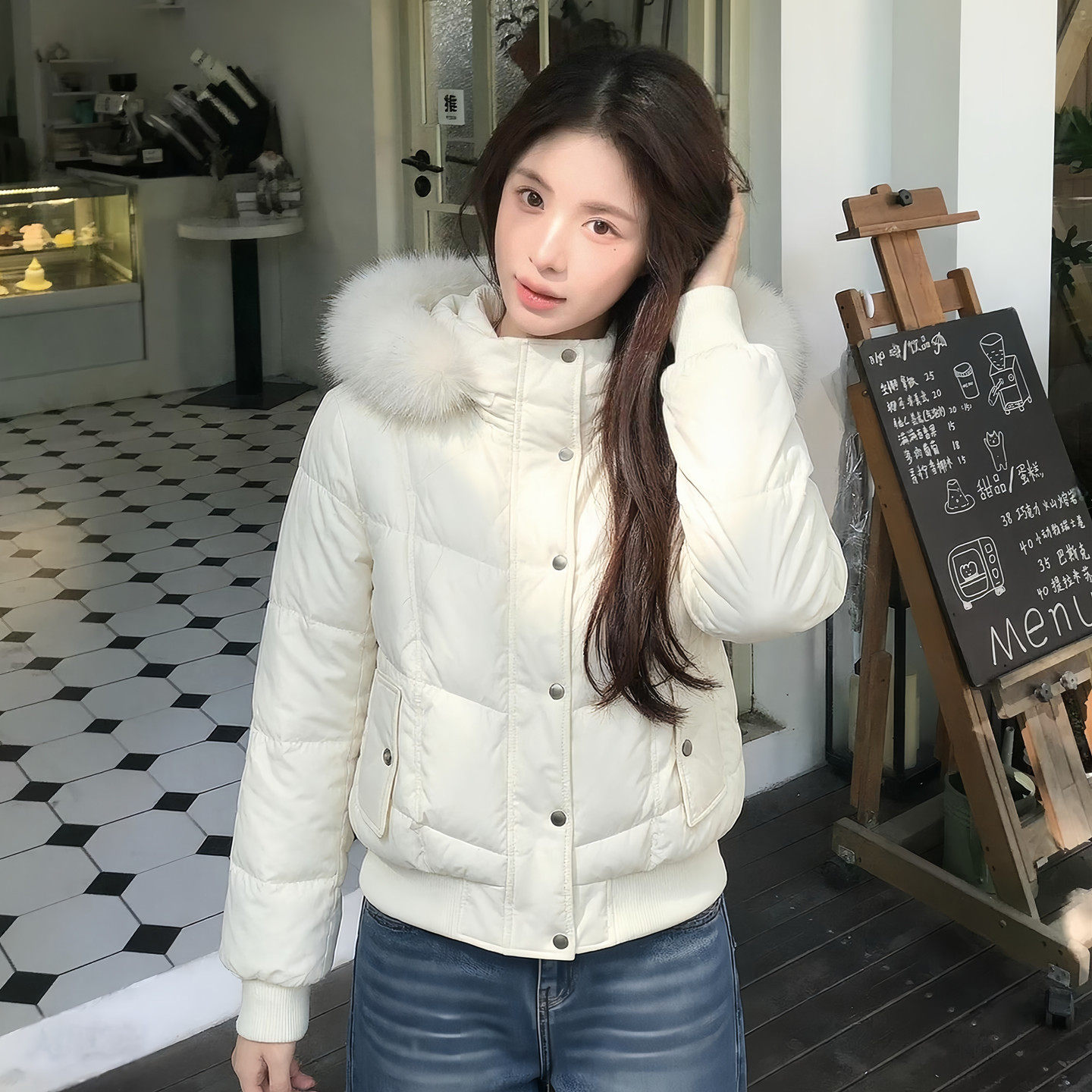 大毛领连帽短款羽绒棉服女冬季小个子宽松显瘦加厚保暖棉衣外套潮