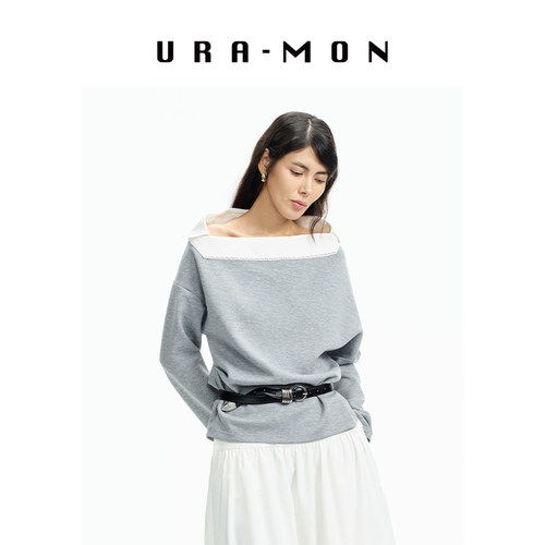 URAMON一字拼接卫衣连衣裙秋季