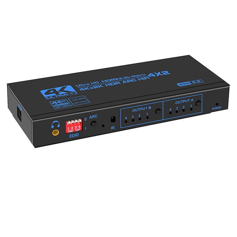 皮乐仕 HDMI2.0切换器4进2出矩阵 4K电脑高清视频hdmi分配器四进二出分屏不同画面 音频分离器光纤5.1转换器