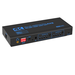 皮乐仕 HDMI2.0切换器4进2出矩阵 4K电脑高清视频hdmi分配器四进二出分屏不同画面 音频分离器光纤5.1转换器