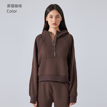 秋冬加绒防风连帽卫衣女Scuba运动休闲短款上衣半拉链瑜伽服外套