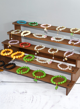 实木阶梯架手串收纳架手办娃娃陈列置物架文玩手镯摆摊首饰展示架