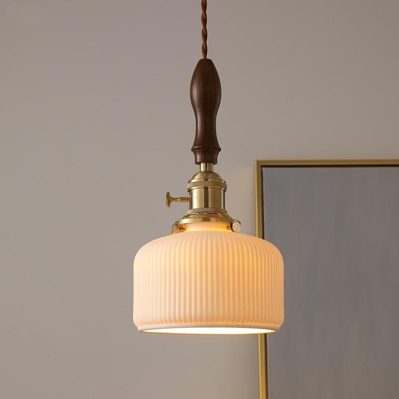 胡桃木日式复古陶瓷全铜卧室床头吊灯咖啡厅黄铜单头吊灯