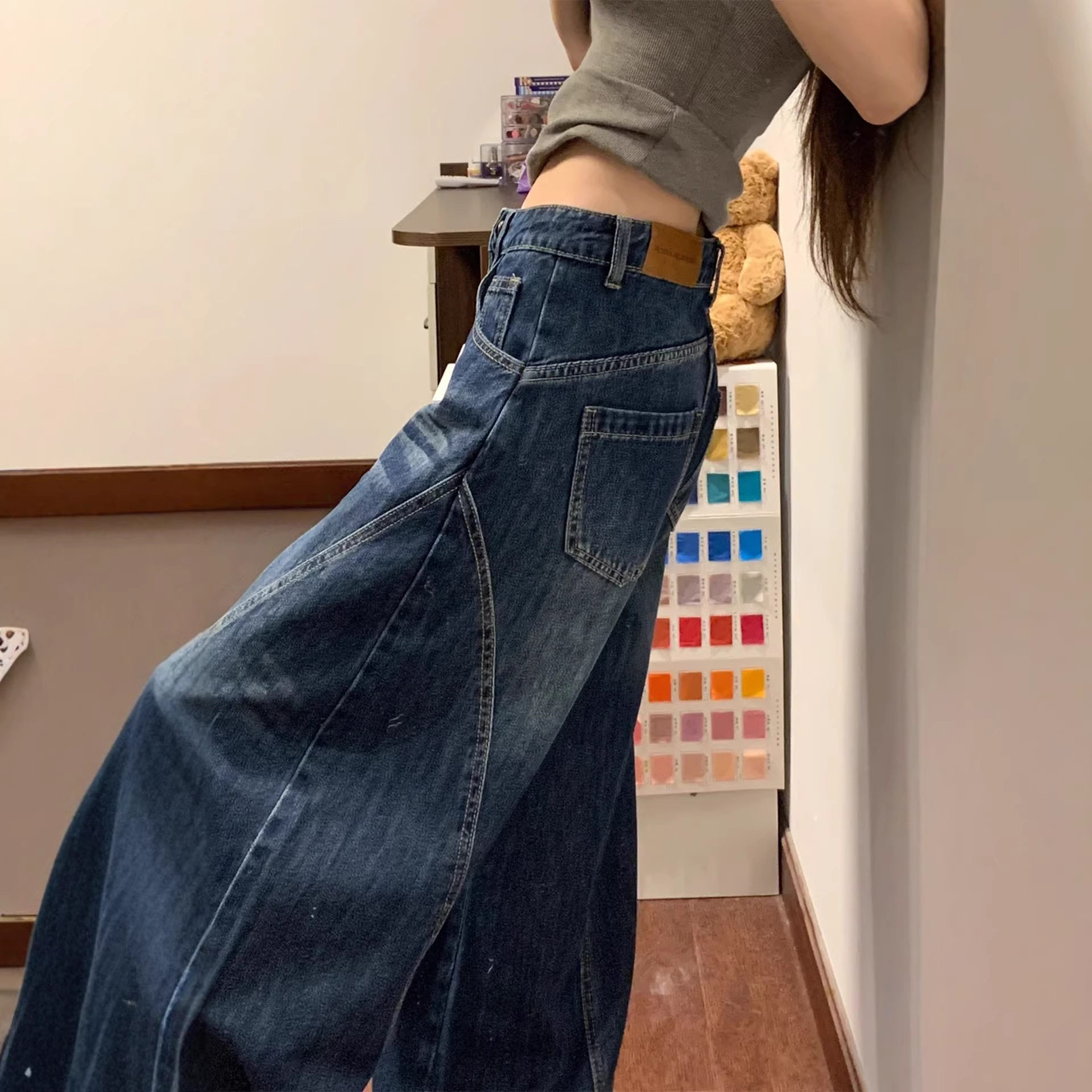 弯刀牛仔裤女款阔腿宽松弯刀裤女显瘦高腰小个子梨型身材裤子女款