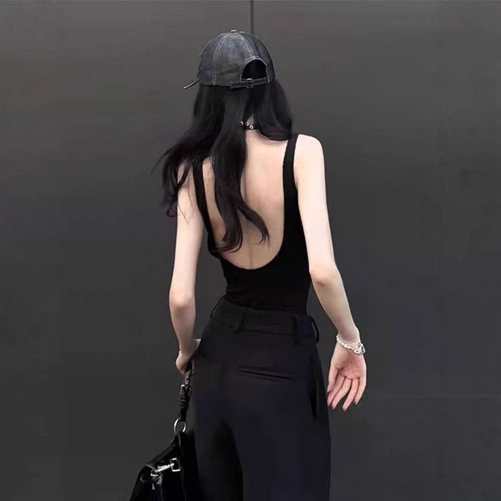 美式露背吊带小背心女夏外穿u型美背文胸一体内搭打底带胸垫上衣