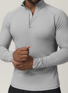 跨境欧美男士运动拉链速干长袖t恤跑步健身居家通勤休闲上衣1041