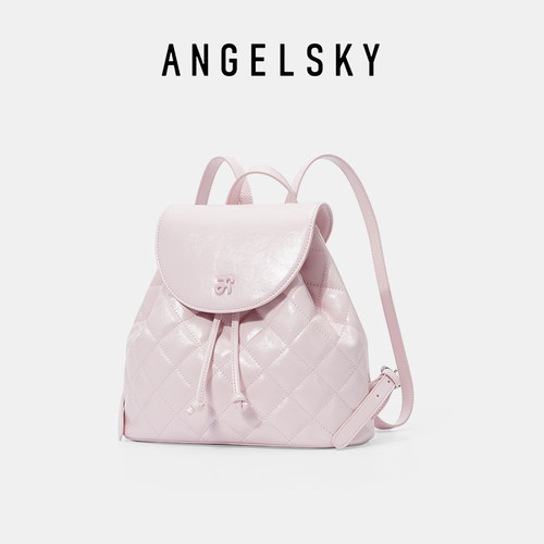 ANGELSKY粉色小香风菱格双肩包