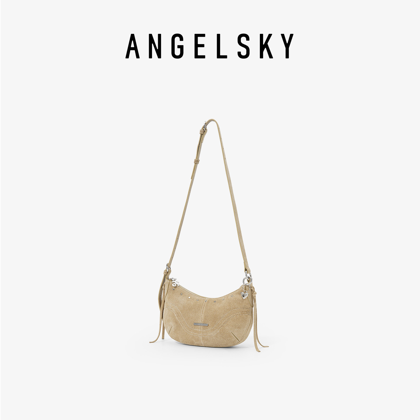 ANGELSKY原创设计包包女腋下包小春夏新款麂皮月牙包斜挎高级感