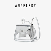 ANGELSKY双肩包女旅游轻便原创设计感新款 背包小众链条银色包包