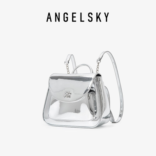 ANGELSKY小众银色链条双肩包