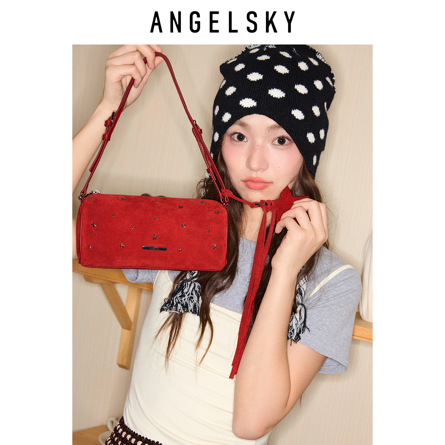 ANGELSKY秋冬新款腋下麂皮包