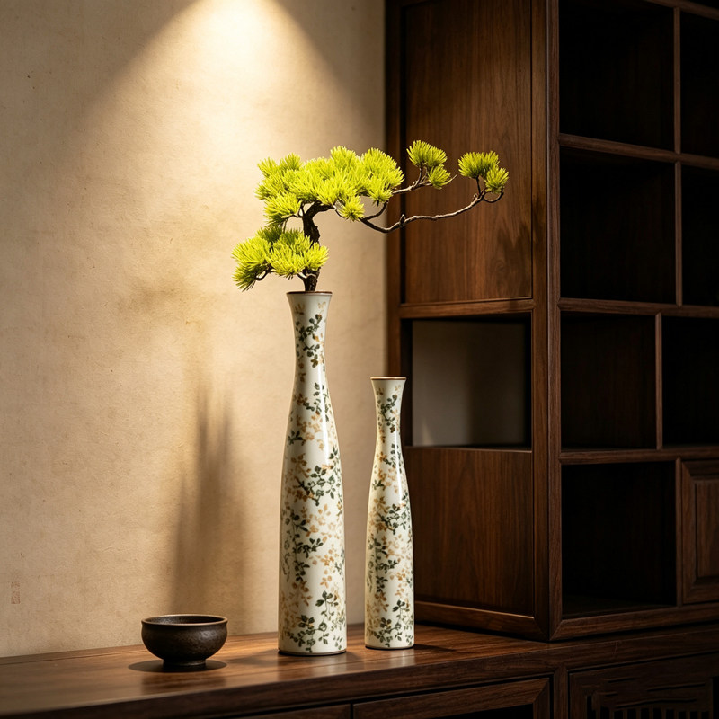 中古复古花瓶陶瓷宋式长款细高花瓶禅意装饰干花插花客厅茶桌摆件
