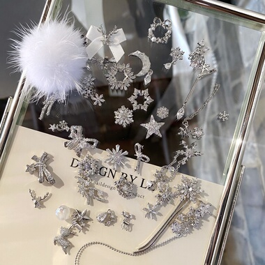 正品LZ高定美甲饰品2024圣诞限定系列全集锆石镶嵌满钻星雪花钻框