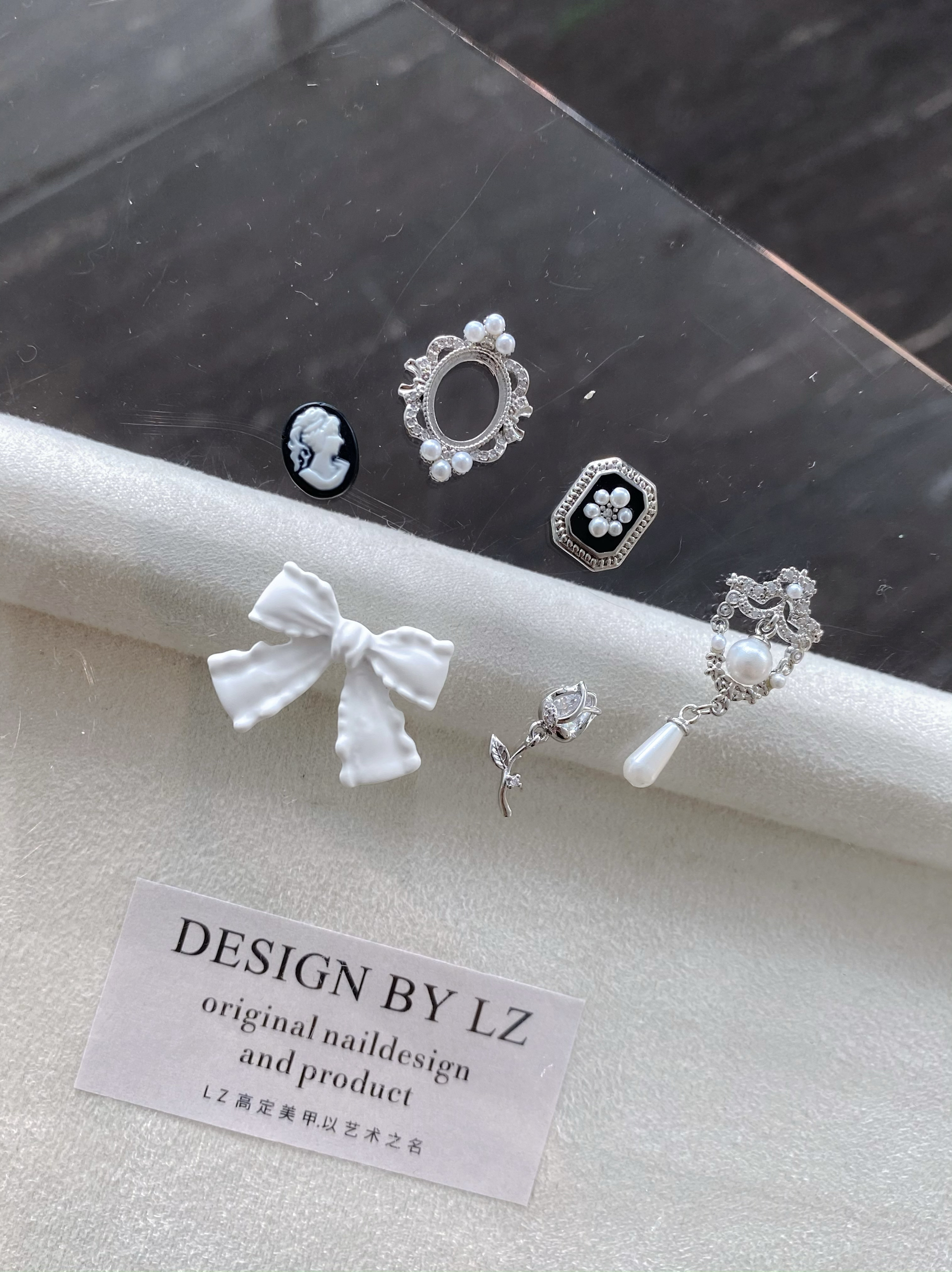 正品LZ高定美甲饰品法式复古巴洛克框暗黑系列玫瑰磨砂蝴蝶结金属