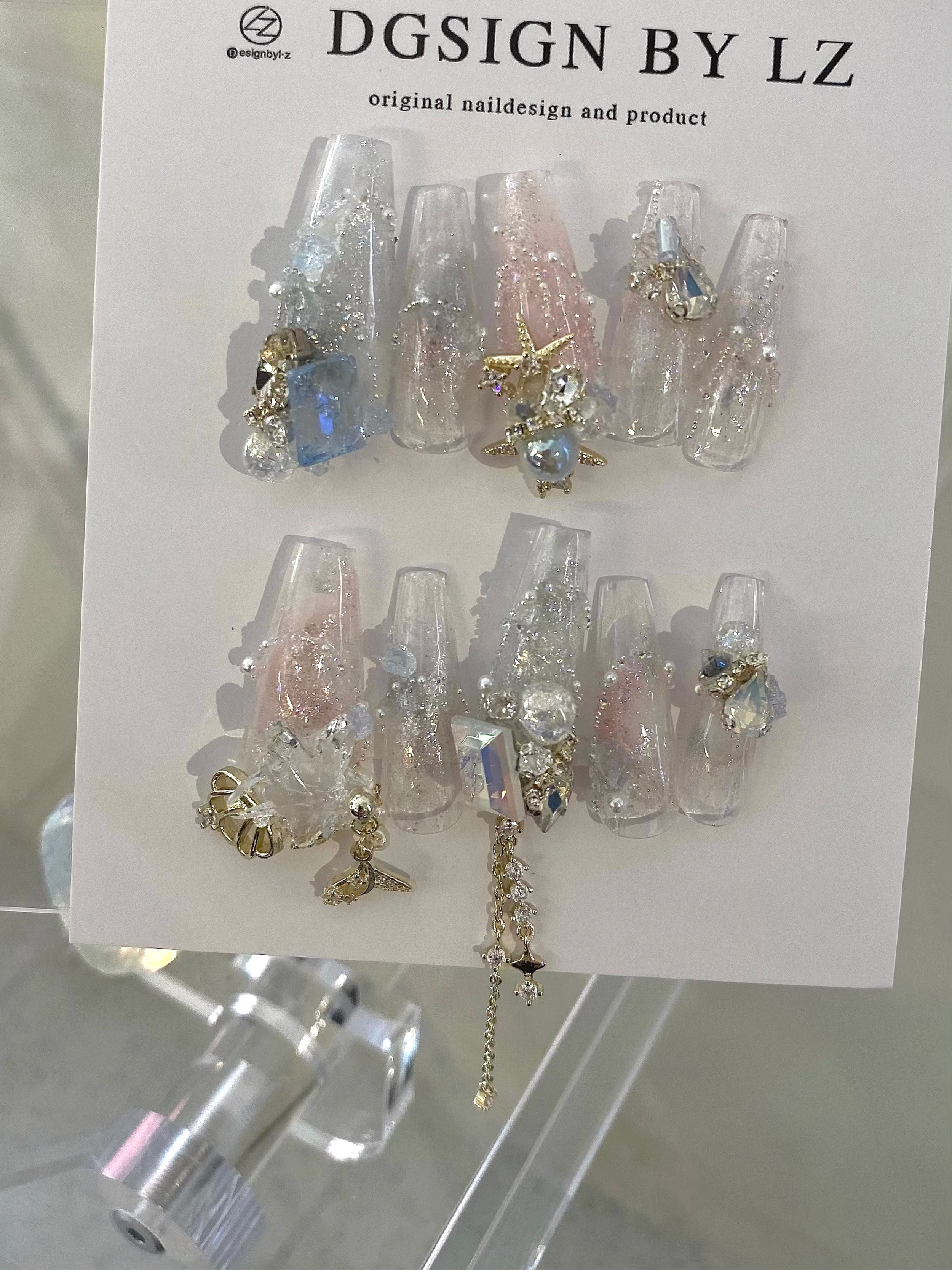 正品LZ高定美甲饰品鎏金北冰洋人鱼海洋系列海星海贝吊坠链饰品