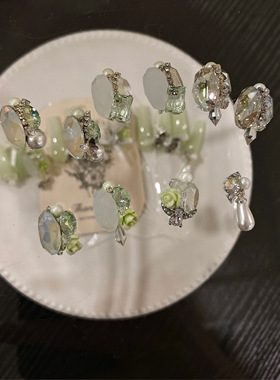 正品LZ高定美甲饰品铃白茶中谷粉铃兰绿雾白水晶柱拼钻组饰系列