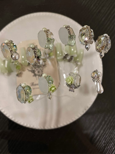 正品LZ高定【铃兰白茶｜手工钻】粉铃兰绿雾白水晶柱拼钻组饰系列