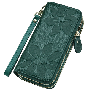 真皮手拿包可放手机手腕包绿色包包高级感女士钱包大容量双层拉链