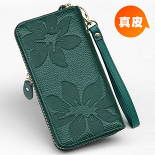 真皮手拿小包女绿色包包高级感新款散步手机收纳手包头层牛皮精致