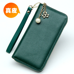 真皮钱包卡包一体女款小包手拿手机包绿色包送妈妈的生日礼物实用