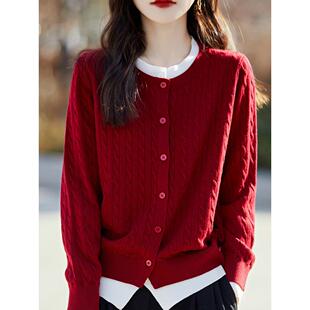 ROUMIKL假两件针织开衫女秋冬2025新款高级感小个子外穿麻花毛衣