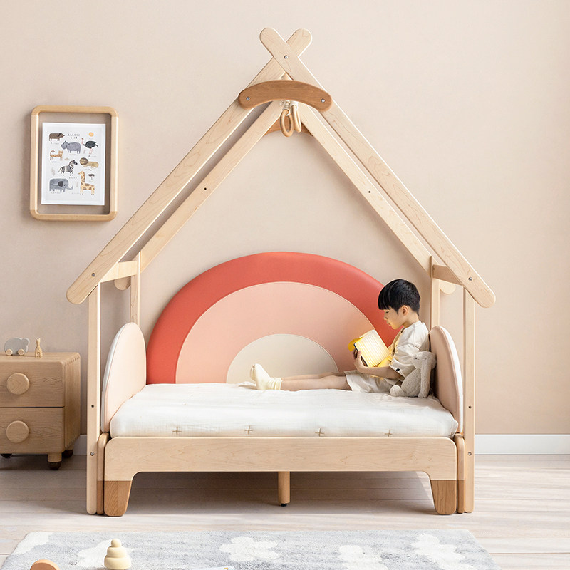 孩在 可可伸缩床外接屋顶床 推拉儿童床沙发床 实木软包靠背,住宅家具,儿童床/儿童抽拉床,淘宝优惠券,粉丝福利购,淘宝优惠卷
