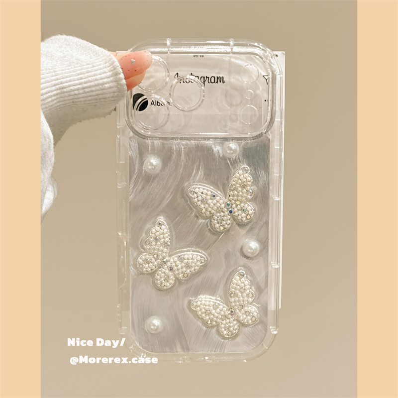 MoreRex轻奢羽纱纹立体珍珠蝴蝶适用苹果17手机壳iphone16promax新款15pro小香风14防摔保护套13韩系17少女心