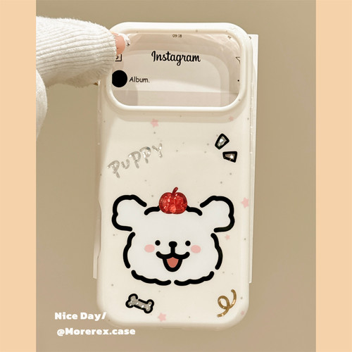 MoreRex趣味快乐卡通线条小狗适用苹果18手机壳iphone17promax新款18pro超好看15全包防摔保护套14女款16萌系