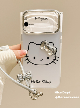 MoreRex 可爱银色HelloKitty蝴蝶结带挂绳适用苹果17手机壳iphone16promax新款15pro磨砂14防摔保护套13女17