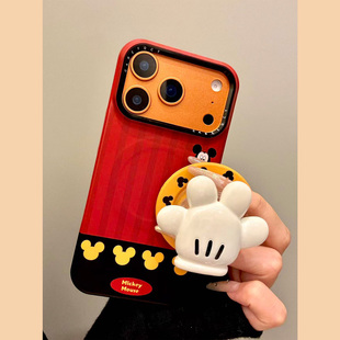 MoreRex 撞色童趣卡通米奇手套磁吸支架适用苹果17手机壳iphone16promax新款15菲林14防摔保护套13/17pro女款
