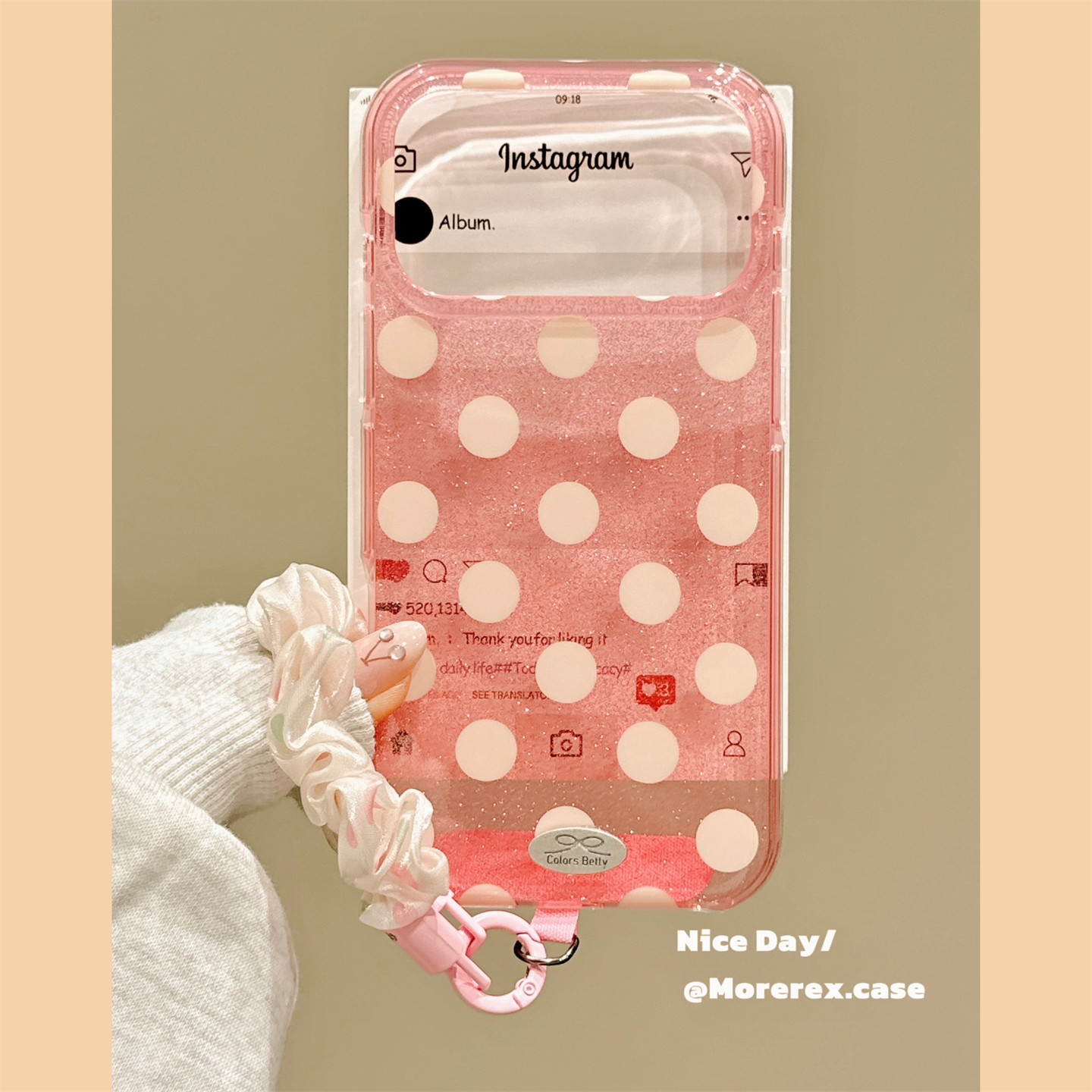 MoreRex 极简小清新波点细闪适用苹果18手机壳带挂绳iphone17promax新款18pro全包15防摔保护套14女16超好看图片