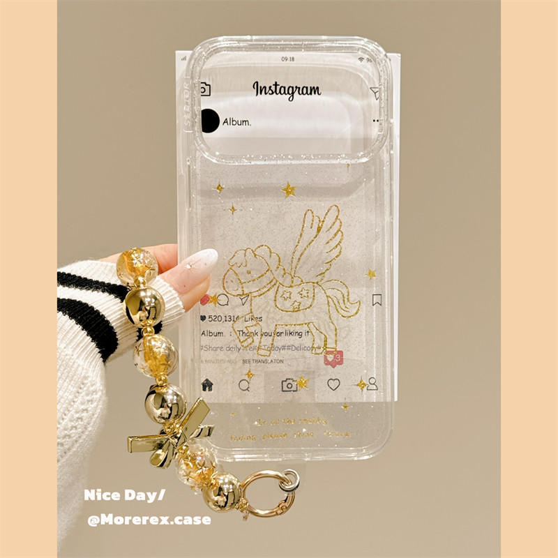 MoreRex 新年ins透明细闪金色线条小马适用苹果17手机壳iphone16promax新款15pro是14防摔保护套13超好看17女