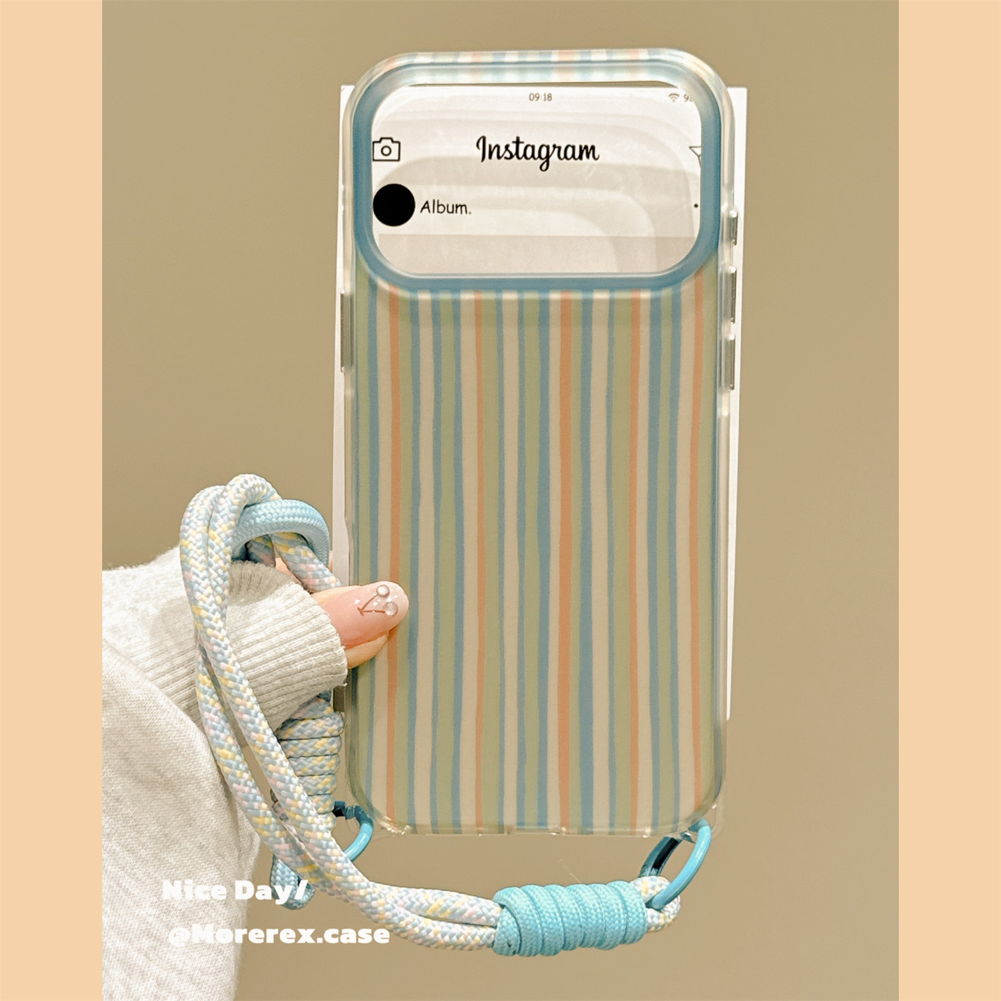 MoreRex 韩风ins小众彩色条纹带挂绳适用苹果18手机壳简约iphone17promax新款18pro全包15防摔保护套14创意16