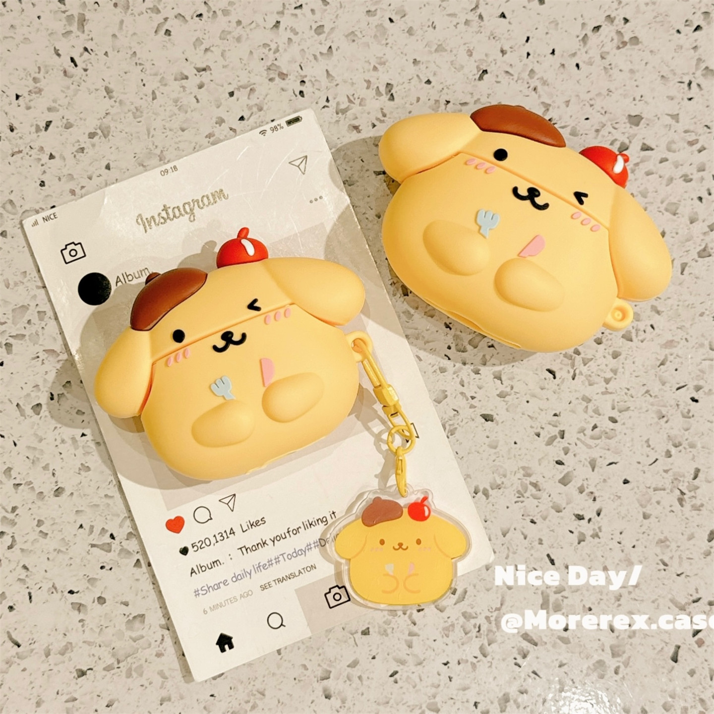 MoreRex 立体可爱奶黄布丁狗带挂坠适用苹果AirPods5保护壳airpods2/3/4蓝牙无线耳机套airpodspro二三代新款