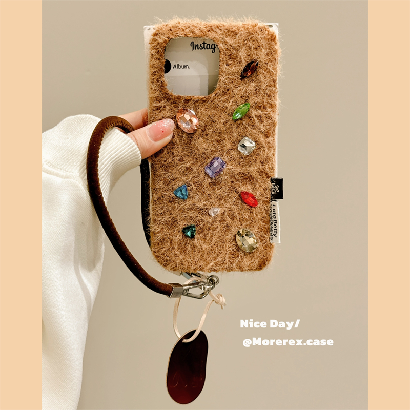 MoreRex韩系ins彩色立体钻石手提挂绳适用苹果17手机壳iphone16promax新款15pro秋冬14防摔套13毛绒17pro少女