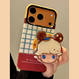 MoreRex 趣味卡通撞色格纹男孩磁吸支架适用苹果17手机壳iphone16promax新款15菲林14防摔保护套13/17pro女款