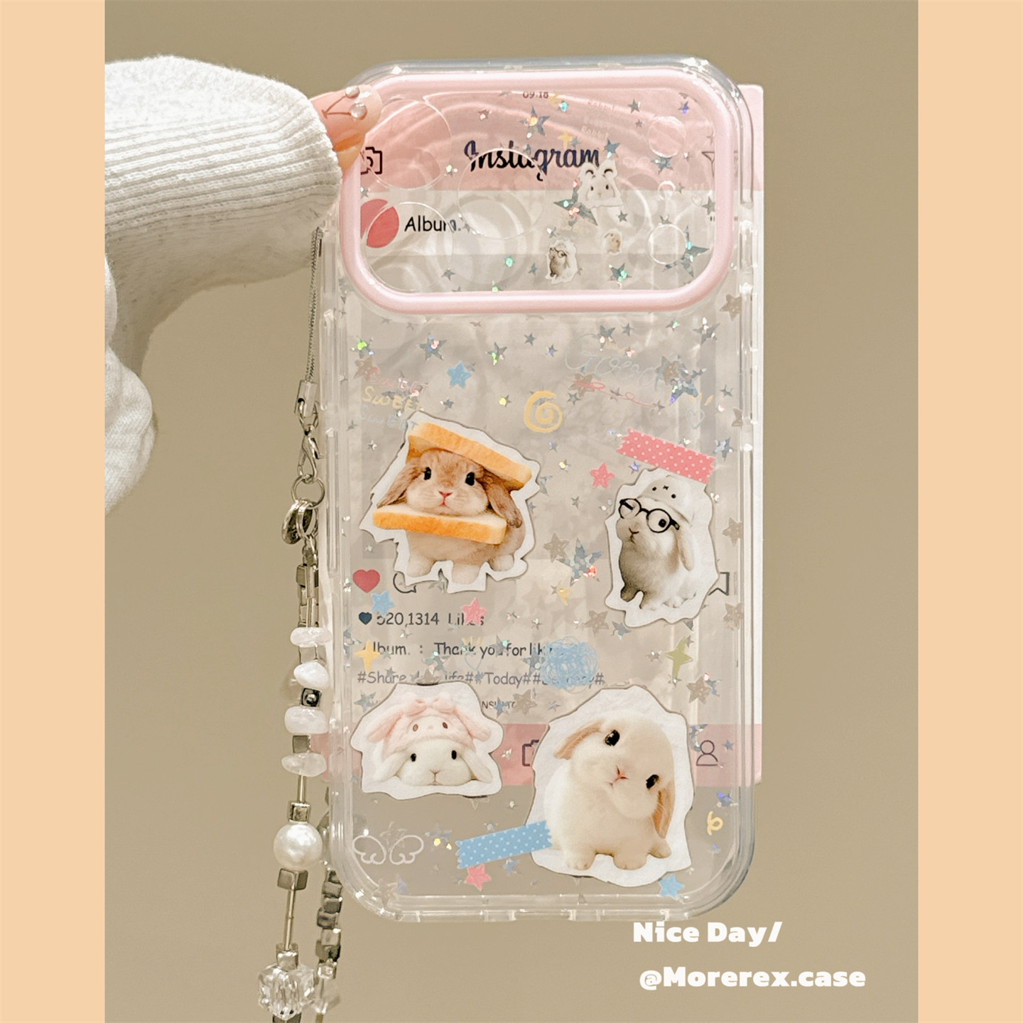 MoreRex 韩系ins软萌吐司兔子亮片适用苹果18手机壳古早iphone17promax新款18pro全包15防摔保护套14少女心16