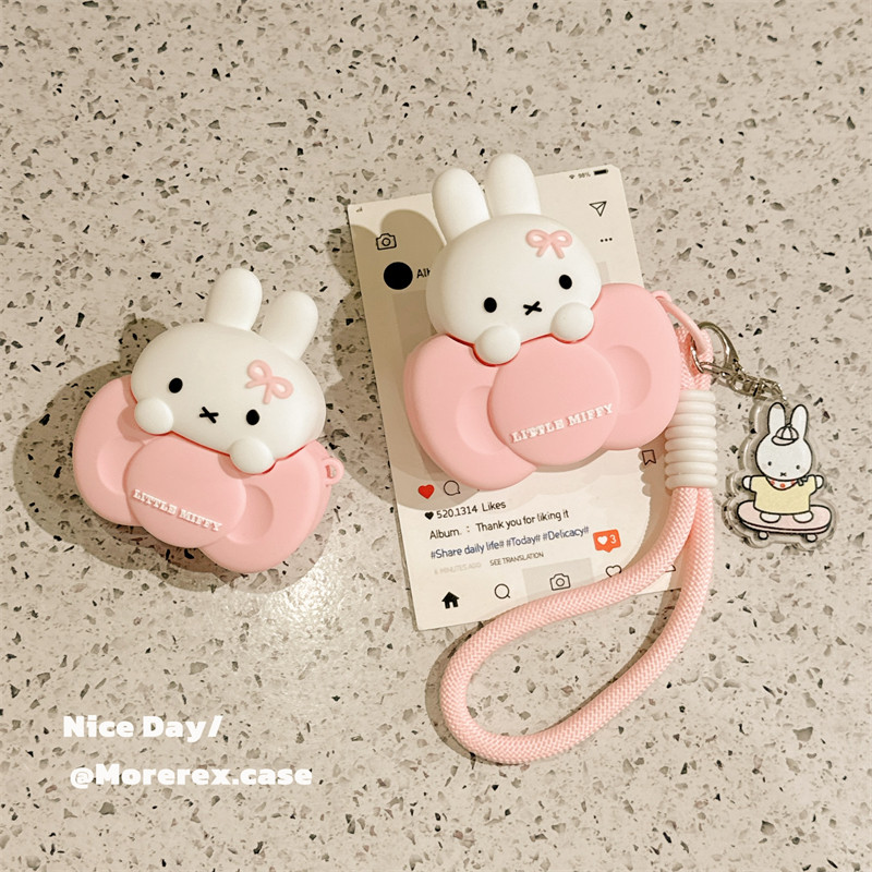 MoreRex 立体蝴蝶结米菲带挂绳适用苹果AirPods4保护壳airpods1/2/3蓝牙无线耳机套airpodspro二三四代新硅胶