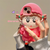 立体卡通可爱粉色辫子女孩适用苹果16ProMax手机壳创意iPhone13新款 12女14pro防摔11小众15pro硅胶全包保护套