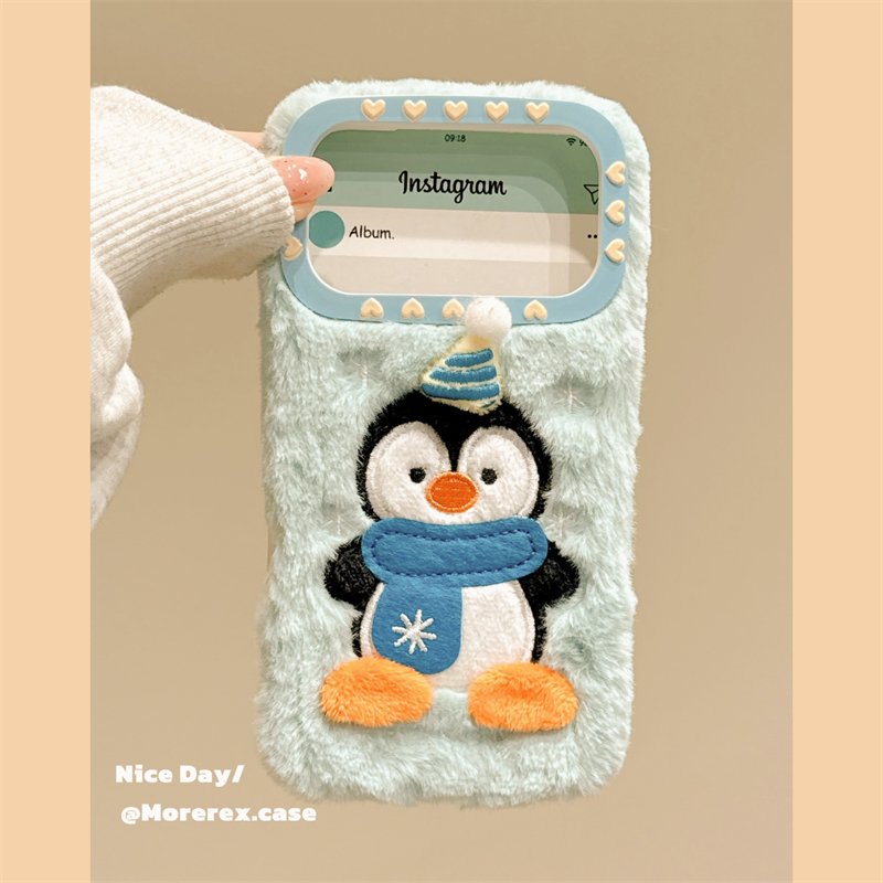 MoreRex秋冬可爱毛绒卡通围巾企鹅适用苹果17手机壳iphone16promax新款15超好看14防摔保护套13创意17pro女款