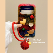 毛绒立体纽扣爱心适用苹果17手机壳iphone16promax新款 MoreRex 秋冬款 15pro带挂绳14防摔保护套13高级感17女